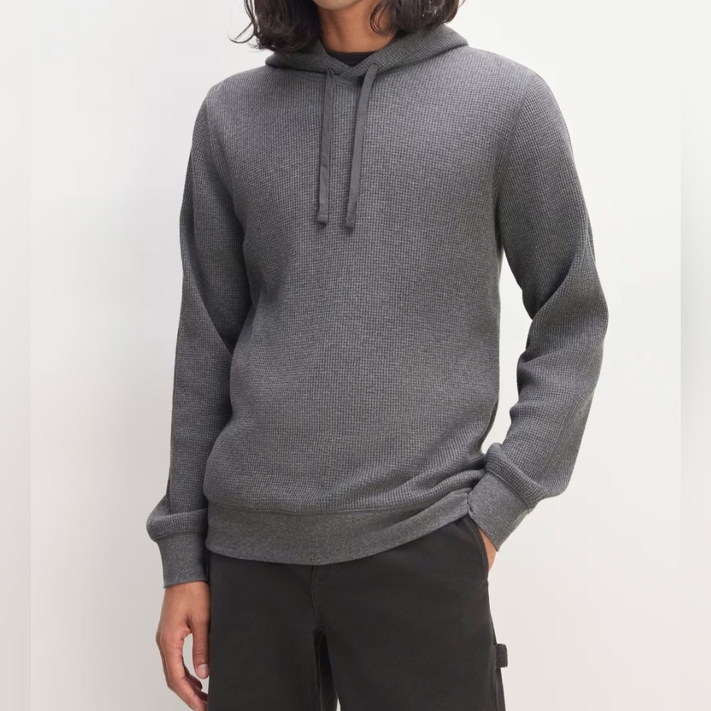 💎 Everlane Men's Top THE Waffle-knit Hoodie Heathered Gray #0194